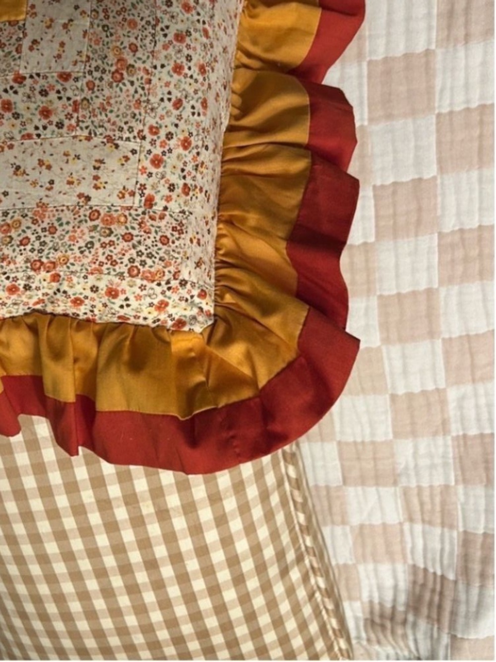 Gingham Beige + White Quilt Throw Size New Prewashed Hand Crafted Medium Check - Picture 4 of 12
